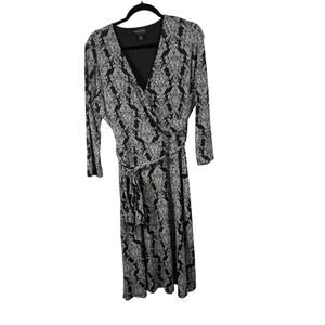Long Tall Sally Faux Wrap Black White Floral Midi Dress Womens UK 18 US 14